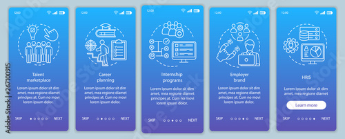 Talent management onboarding mobile app page screen vector template