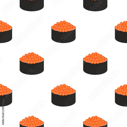 Roll with caviar. Seamless pattern. Traditional japanese food.