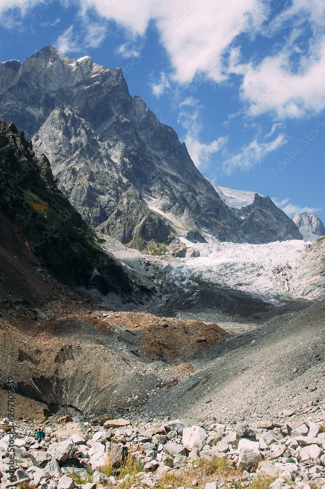 Chalaadi glacier trek in the Svaneti region in the Caucasus mountains, Georgia. Scenery mountains