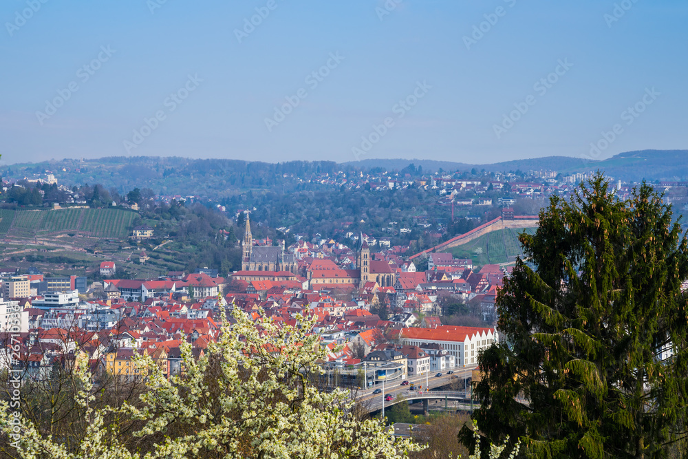 Germany, Esslingen am neckar swabian medieval city from above in springtime