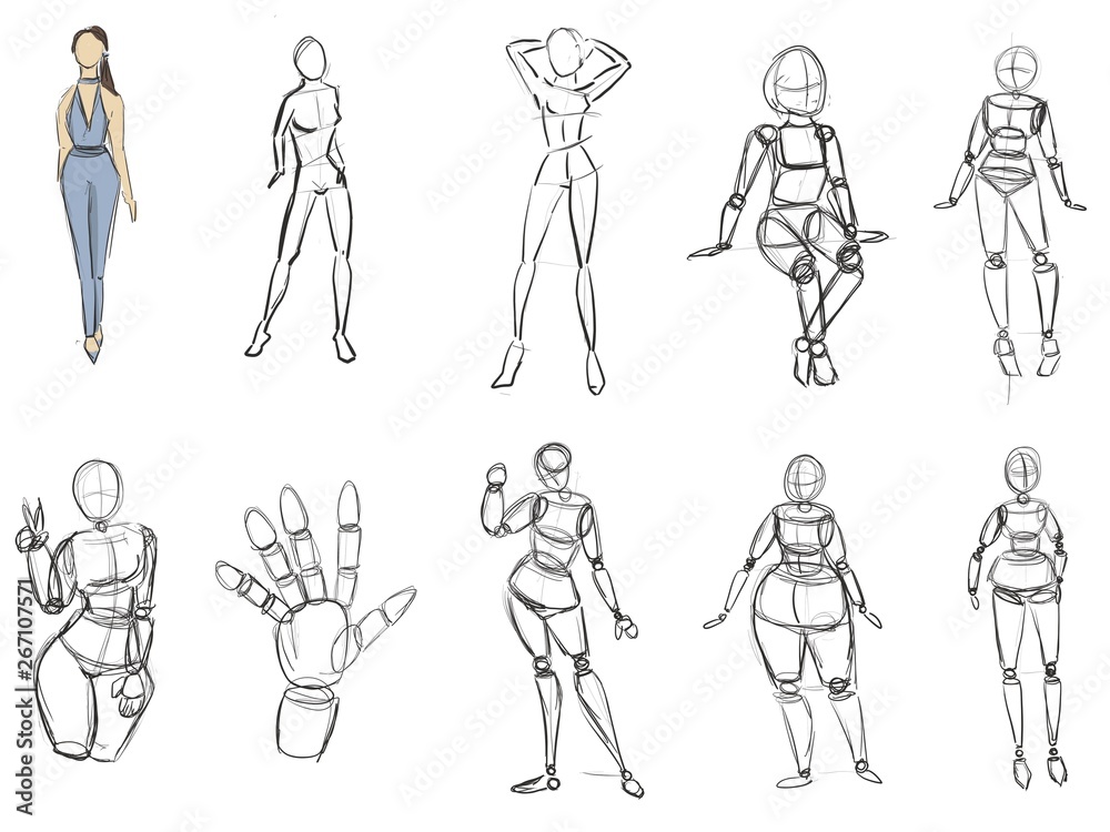 a set with pictures of fashion clothes Sketches a set with pictures of fashion clothes Sketches