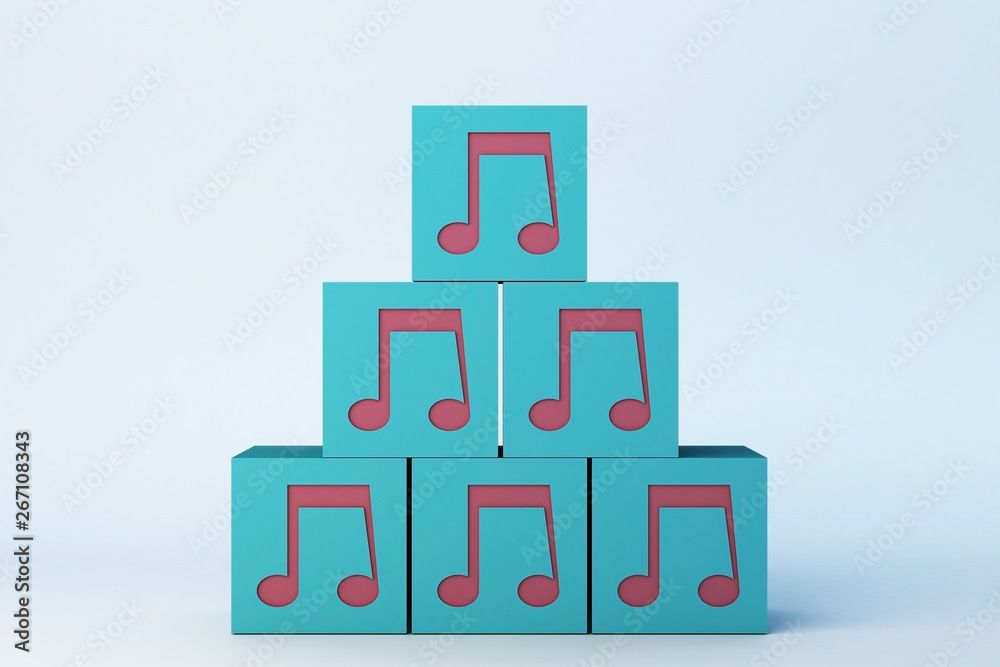 Colourful music and wifi icons box. Social media concept.white background.3d rendering. Colourful music and wifi icons box. Social media concept.white background.3d rendering.