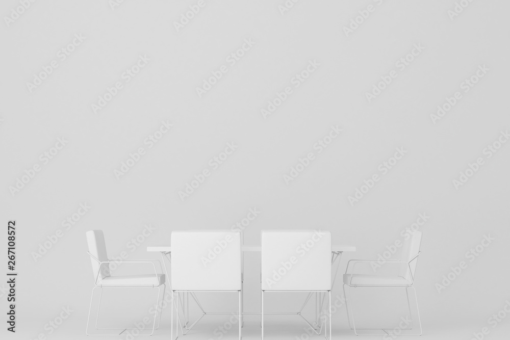 White dining table and dining chair.3d rendering