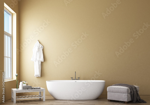 Bathroom design modern & Loft with yellow wall. 3d rendering