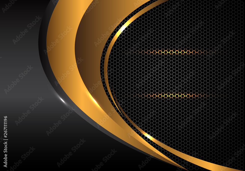 Abstract gold curve and grey metallic on hexagon mesh design modern ...