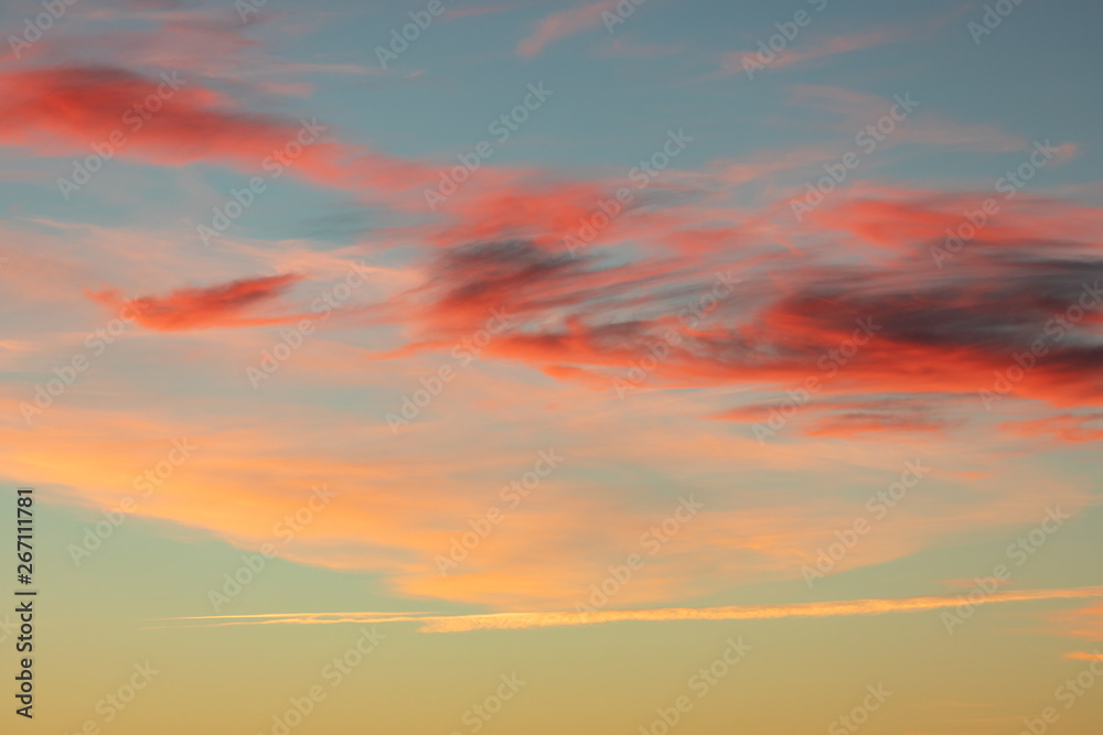 Beautiful vivid color sunset clouds after sunset
