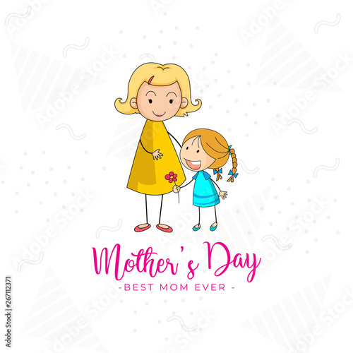 happy Mother Day template - cute mom and girl background