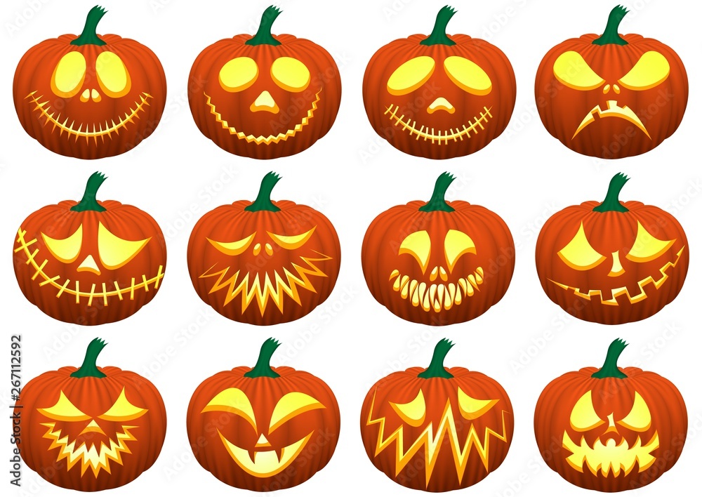 Halloween. Set of various pumpkins. Isolated on white background. Halloween. Set of various pumpkins. Isolated on white background.