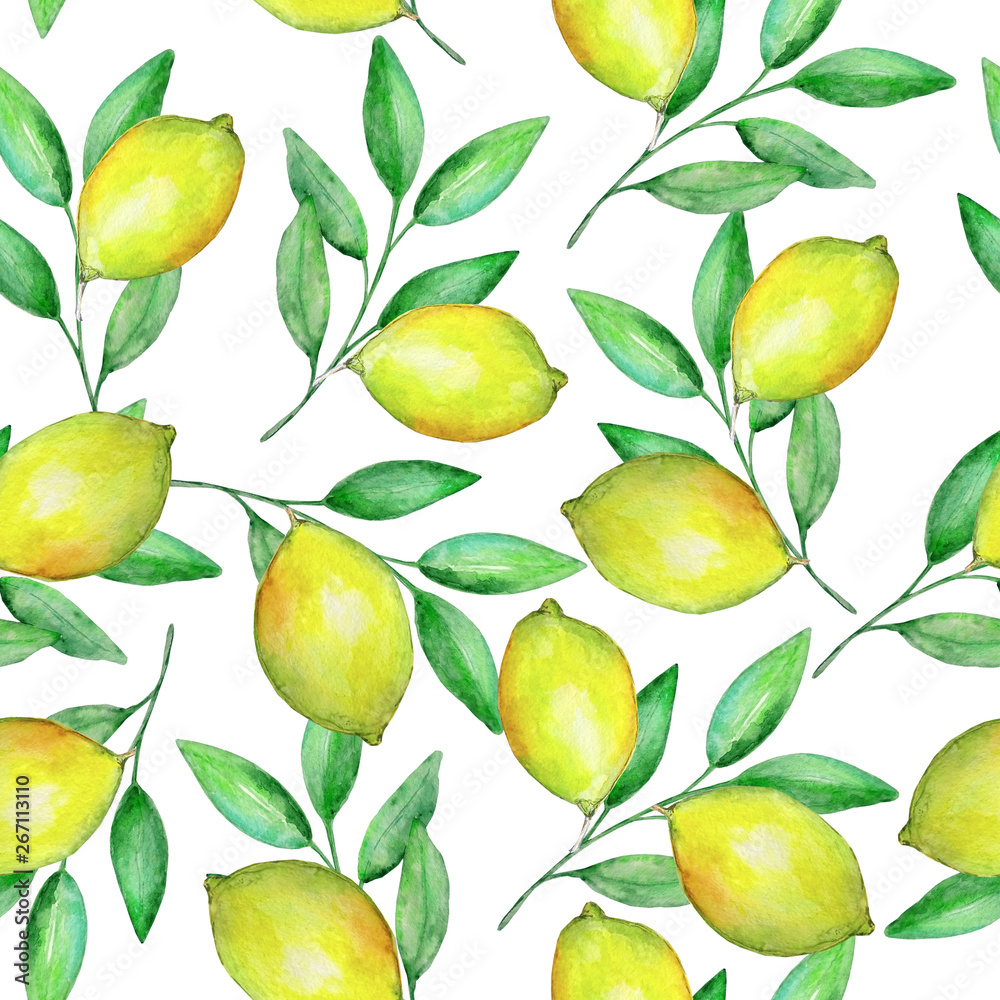 seamless pattern yellow lemons on the branches