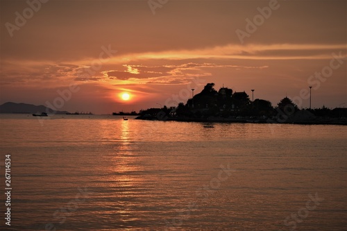 Silhouette sea horizon scenic in summer sunset of Ko Loi island, Chonburi Thailand