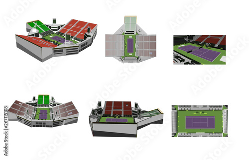 Tennis court Vector 3D white background