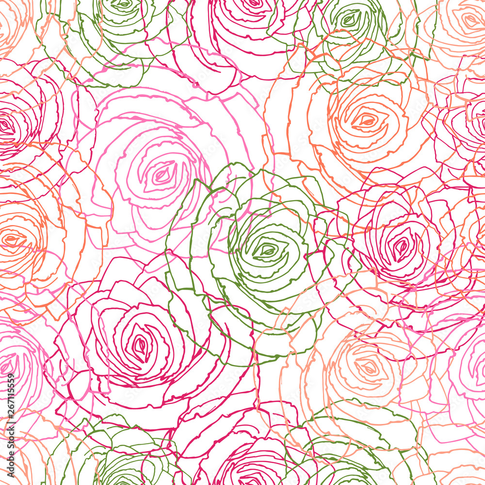 Seamless pattern of multi-colored roses. Seamless pattern of multi-colored roses.