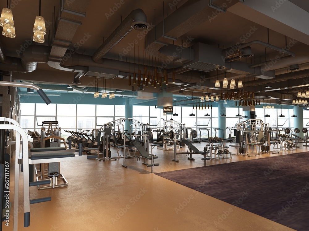 3d render gym fitness center