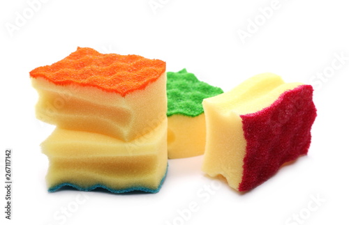 New colorful sponges isolated on white background