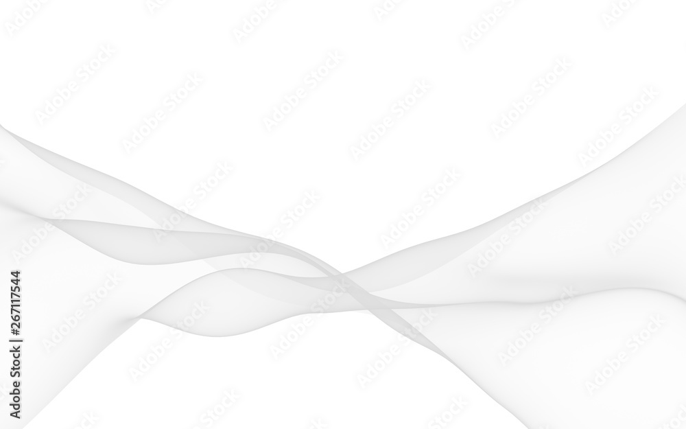 Fototapeta premium White abstract background. Fluttering white scarf. Waving on wind white fubric. 3D illustration
