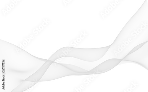 White abstract background. Fluttering white scarf. Waving on wind white fubric. 3D illustration