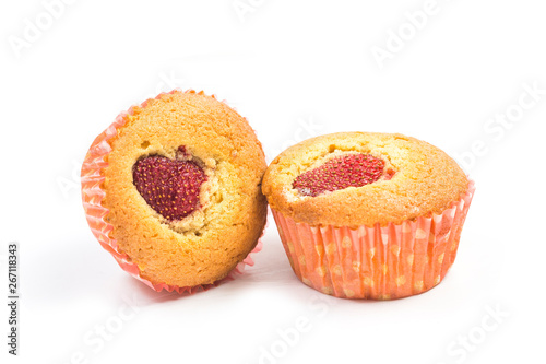 Strawberry muffins on white background