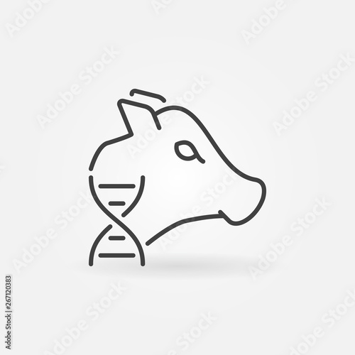 Cow with DNA vector concept icon or design element in thin line style