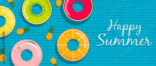 Summer pool banner of lifesaver and pineapple