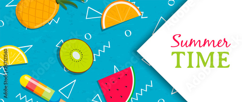 Summer time banner with tropical fruit ice cream