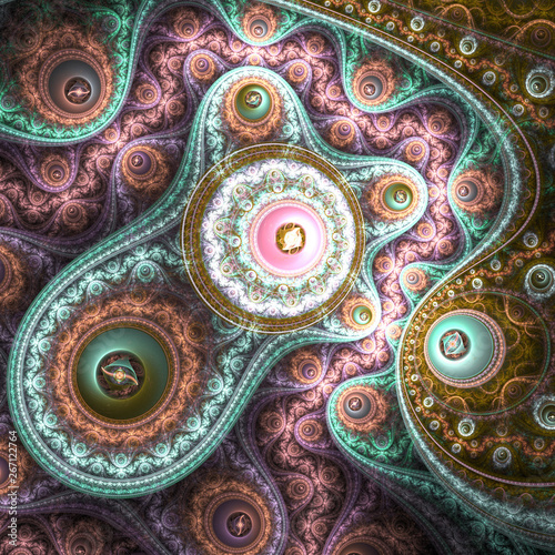 Glossy light colorful fractal clockwork, digital artwork for creative graphic design