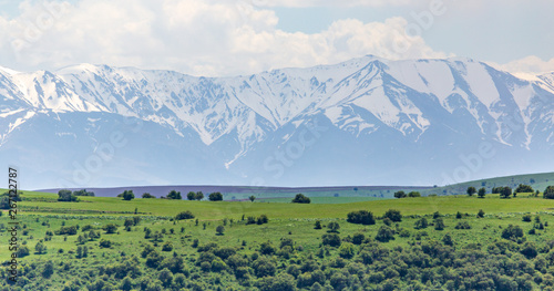 Snowy peaks of mountains in spring in Kazakhstan