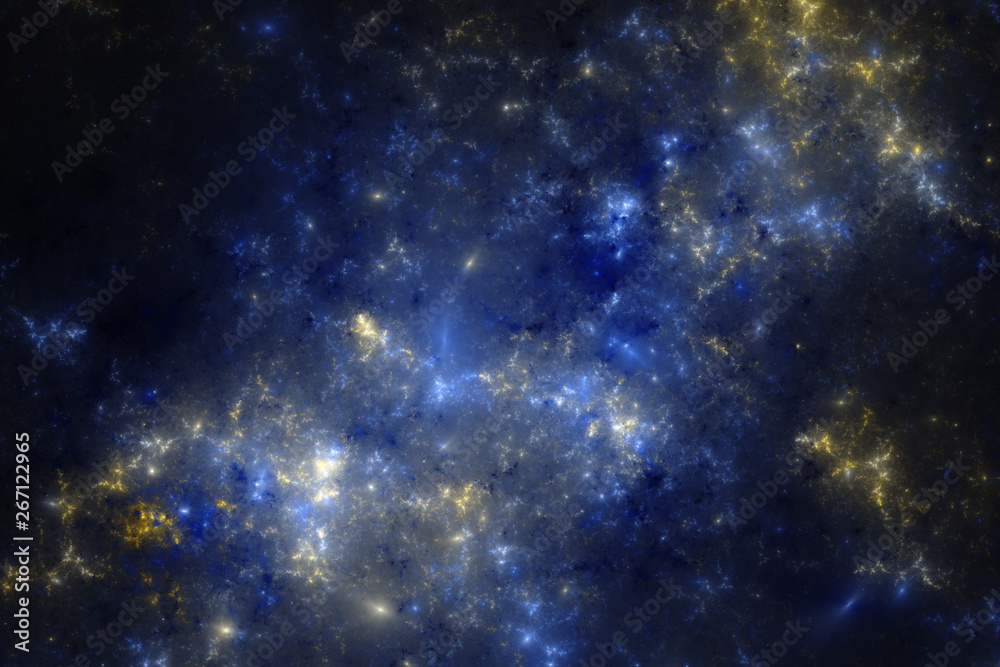 Blue and yellow fractal galaxy, digital artwork for creative graphic design