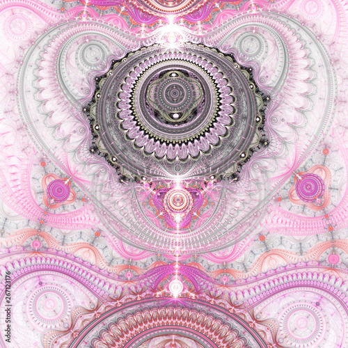 Light pink fractal steampunk pattern, digital artwork for creative graphic design