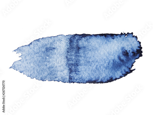 Isolated blue watercolor brushstroke texture. Hand drawn art paint background.