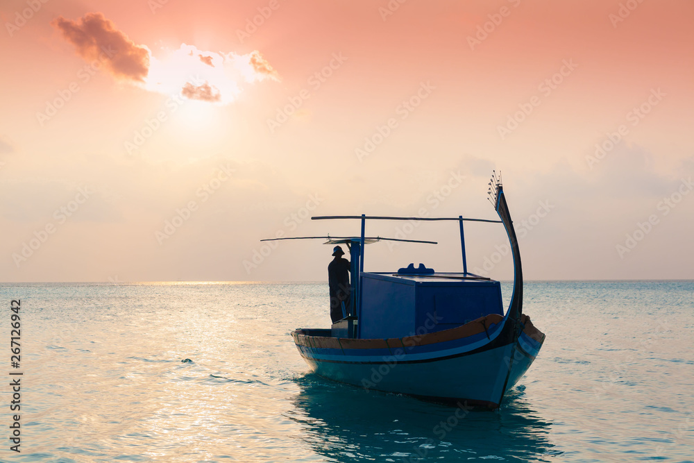 Maldives,  tropical sea background sunset - obrazy, fototapety, plakaty 