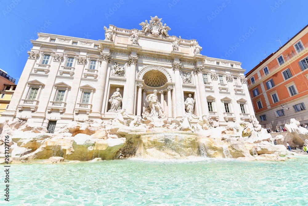 Trevi Fountain or Fontana di Trevi in the Old Square of Rome, Italy