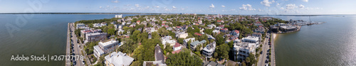 Aerial panoramic view of the whole dowtown historic district of Charleston, South Carolina.