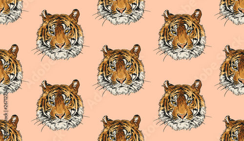 Tiger head vector seamless pattern background 