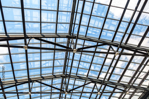 Openwork steel and glass ceiling