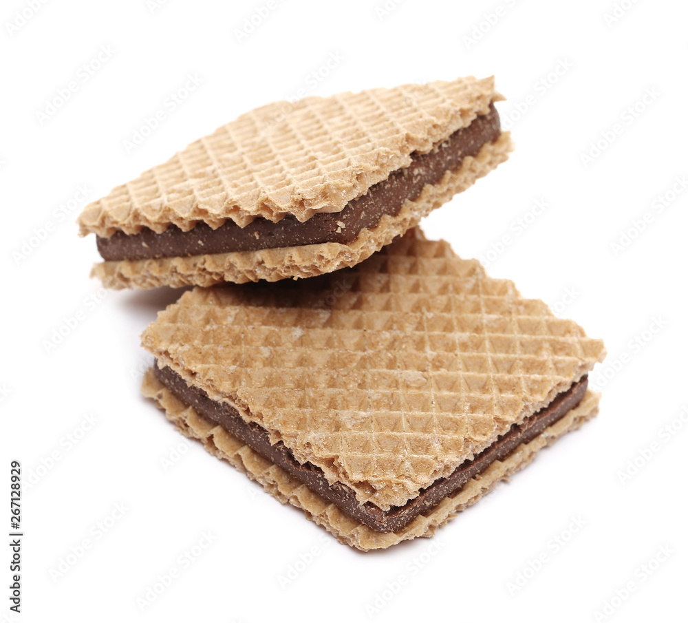 Wafers with hazelnut and cocoa isolated on white background