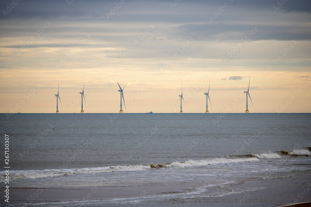 Offshore Aberdeen Windfarm in front of Dusk Sky