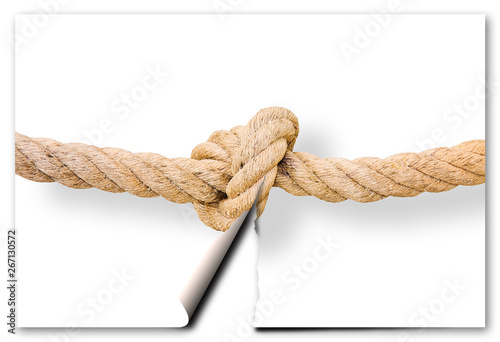 Cuadro en lienzo Cut the gordian knot - problem solving concept image with a ripped photo of a kn