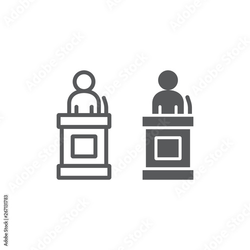 Witness line and glyph icon, justice and law, defendant sign, vector graphics, a linear pattern on a white background.