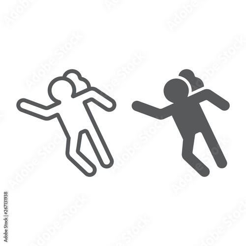 Crime scene line and glyph icon, accident and murder, victim sign, vector graphics, a linear pattern on a white background.