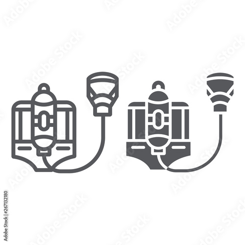 Fire respirator line and glyph icon, fireman and equipment, fire mask sign, vector graphics, a linear pattern on a white background. photo