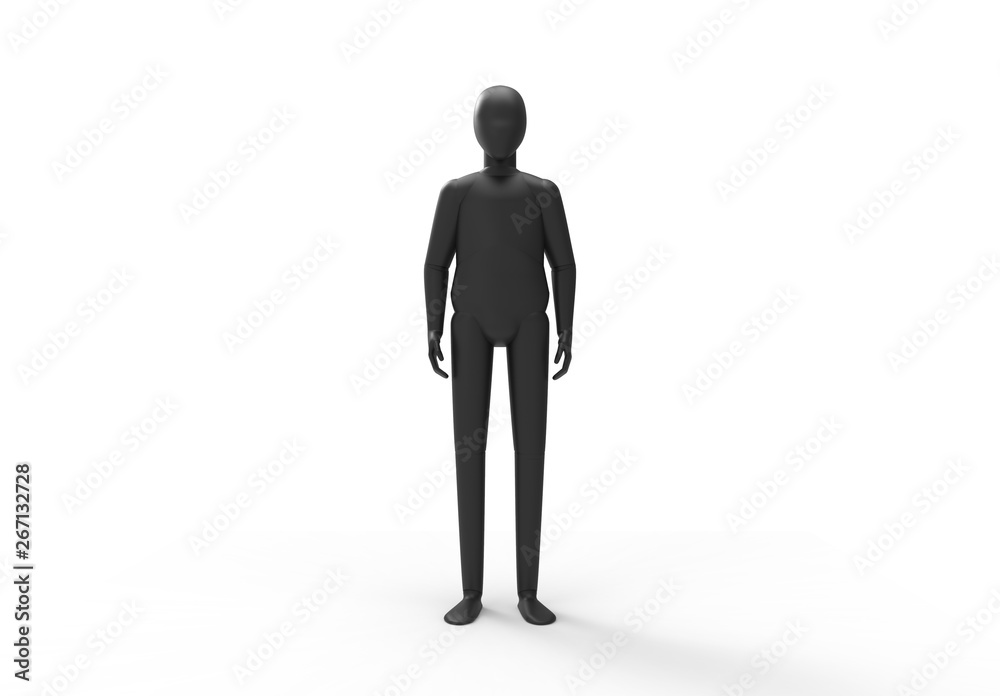 3d rendering illustration of a black standing posture of a mannequin human child in white isolated studio background. 3d rendering illustration of a black standing posture of a mannequin human child in white isolated studio background.