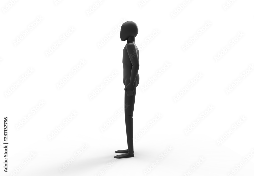 3d rendering illustration of a black standing posture of a mannequin human child in white isolated studio background. 3d rendering illustration of a black standing posture of a mannequin human child in white isolated studio background.