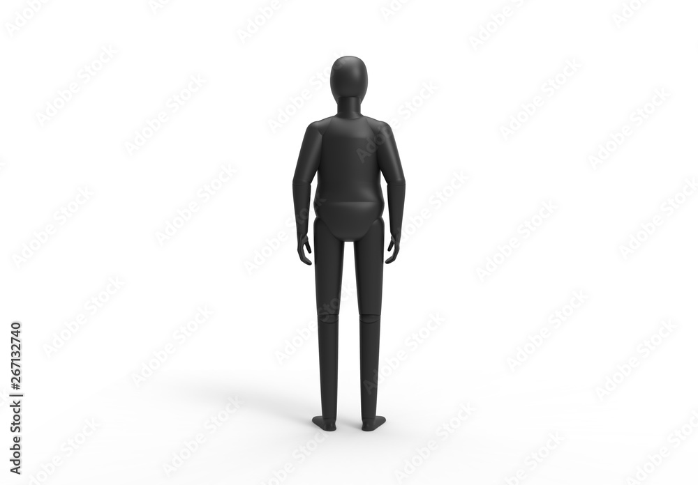 3d rendering illustration of a black standing posture of a mannequin human child in white isolated studio background. 3d rendering illustration of a black standing posture of a mannequin human child in white isolated studio background.