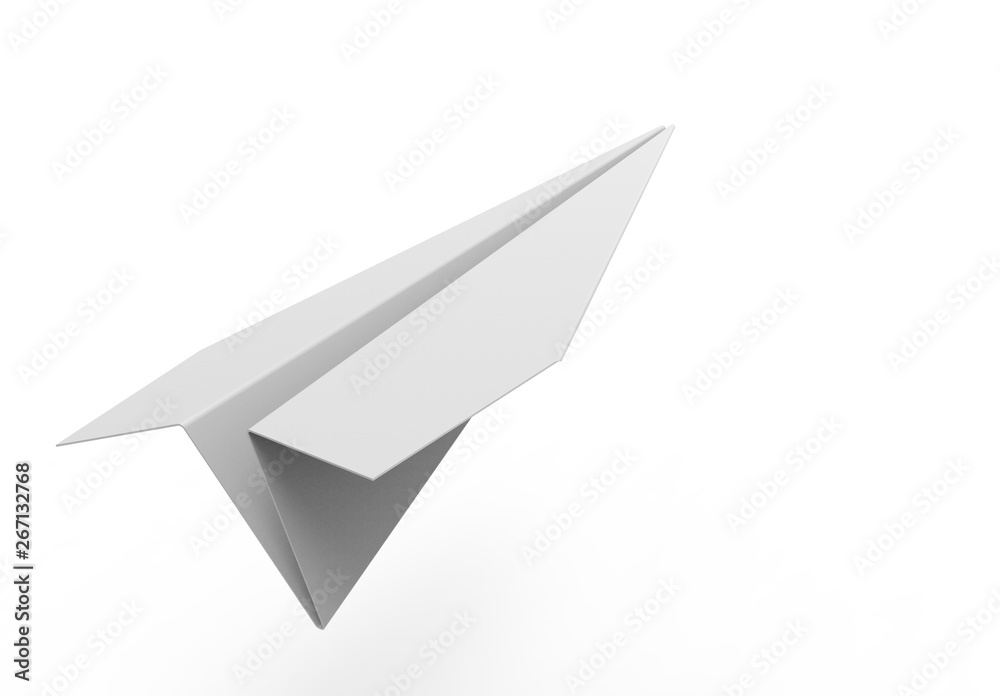 3D rendering illustration of a 3d paper airplane is a white studio background 