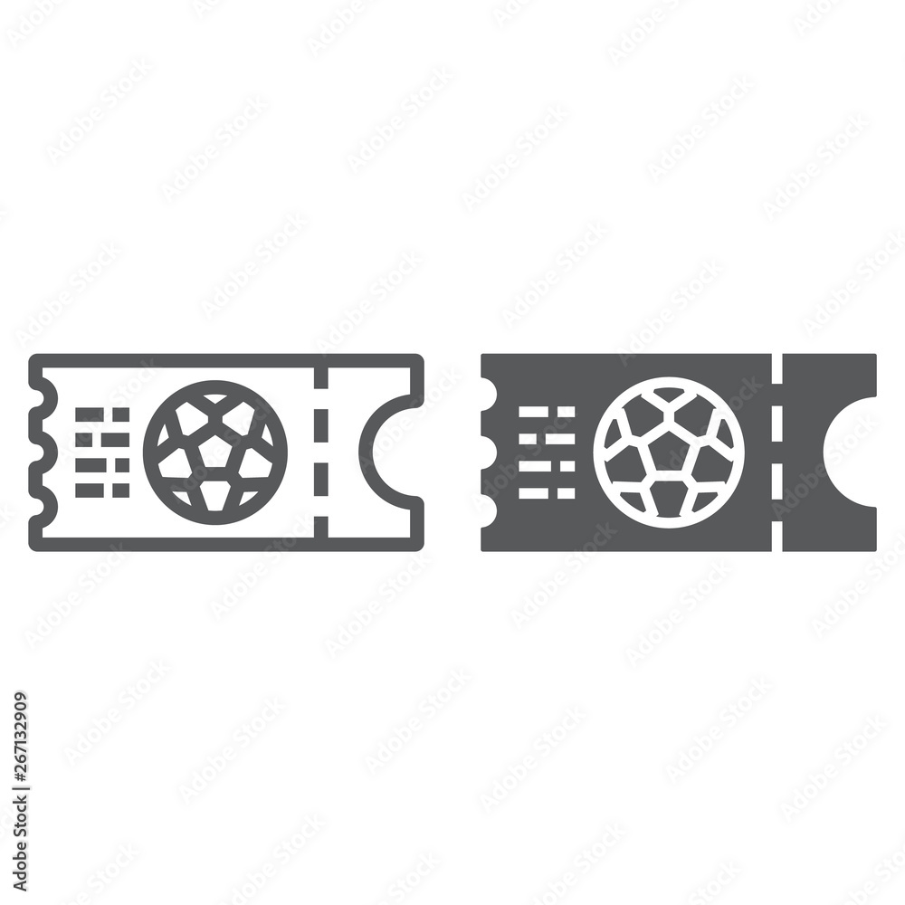 Soccer ticket line and glyph icon, game and play, football ticket sign, vector graphics, a linear pattern on a white background.