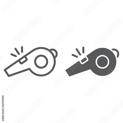 Whistle line and glyph icon, sport and equipment, blower sign, vector graphics, a linear pattern on a white background.