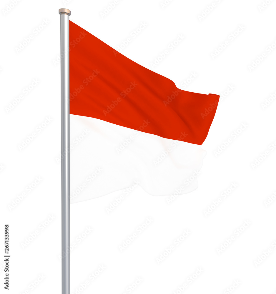 Indonesia flag blowing in the wind. Background texture. Jakarta. 3d rendering, waving flag. Isolated on white. Illustration. Indonesia flag blowing in the wind. Background texture. Jakarta. 3d rendering, waving flag. Isolated on white. Illustration.