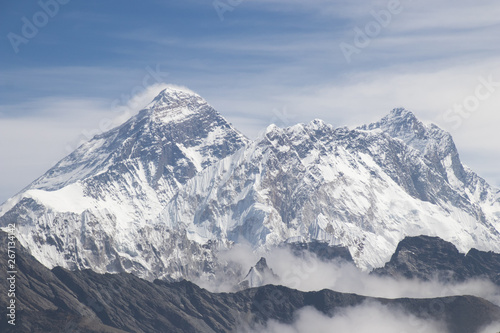 Scenic view of Mount Everest 8,848 m and Lhotse 8,516 m at Renjo la pass during everest base camp trekking nepal © MemoryMan