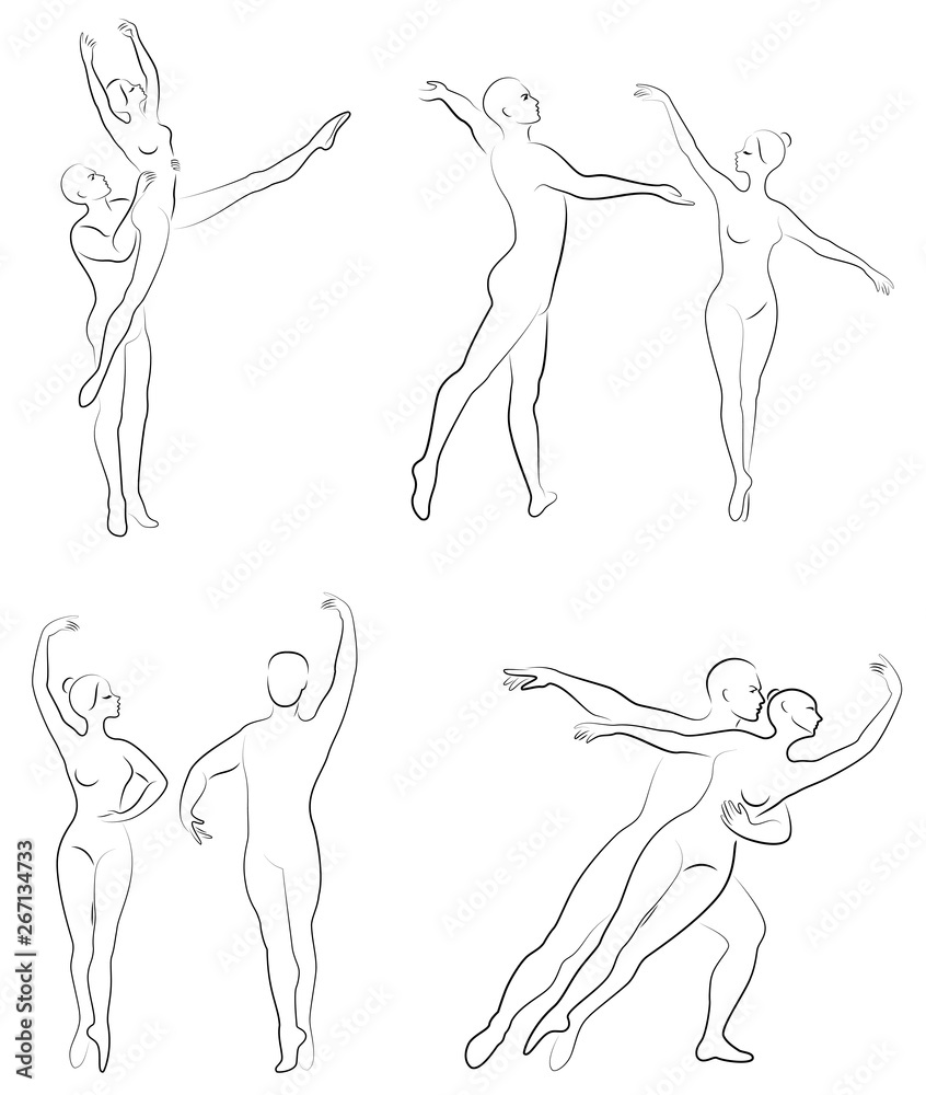 Collection. Silhouette of a ballet actor. The woman and the man have beautiful slender figures. Girl ballerina and boyfriend dancer. Vector illustration set Collection. Silhouette of a ballet actor. The woman and the man have beautiful slender figures. Girl ballerina and boyfriend dancer. Vector illustration set