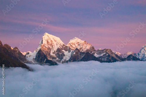 Scenic view of Cholatse 6,440 m and Taboche 6542 m at gokyo ri mountain peak near gokyo lake during Everest base camp trekking in nepal photo